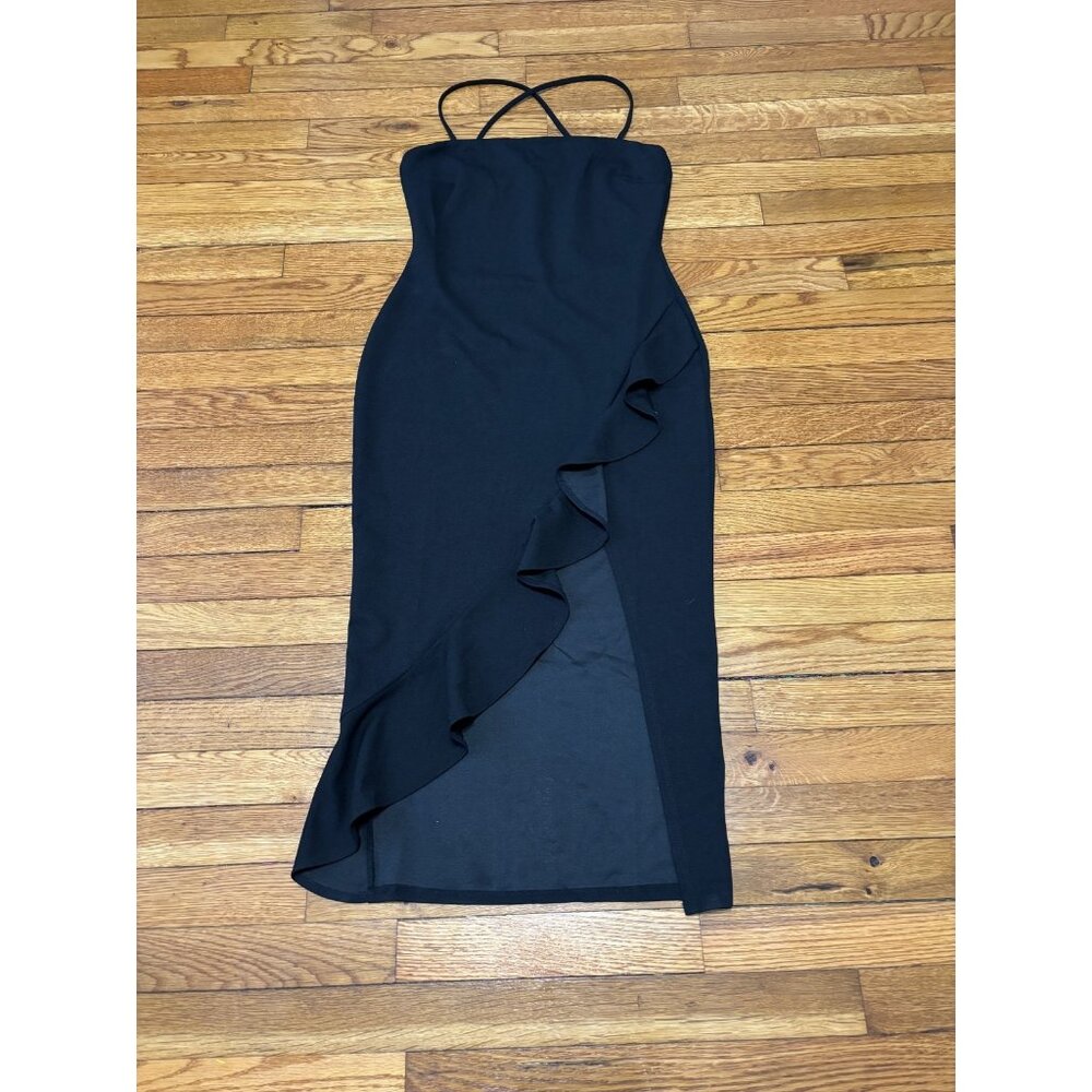 Windsor Womens Dress Size Large Black Ruffle Slit Bodycon Cross Strap NWT $36